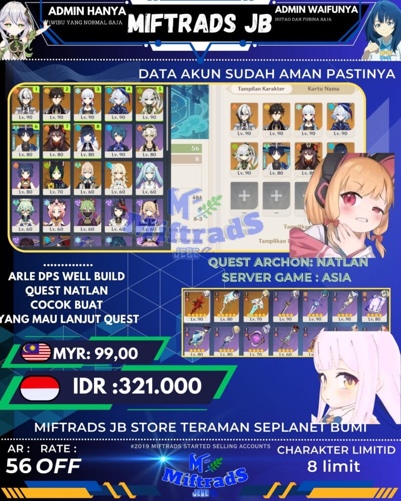 AKUN GENSHIN IMPACT - ARLE SIGHIN GES | 320K akun genshin impact meta hyperblom| 206k (salin)