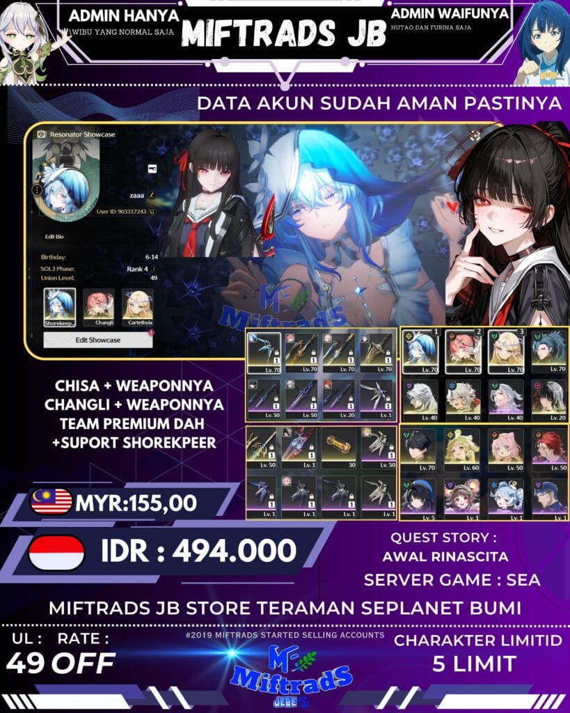 AKUN WUTHERING WAVES - CHISA + WP NYA 5 LIMIT | 494K akun wuthering waves well build 7 limit | 650k