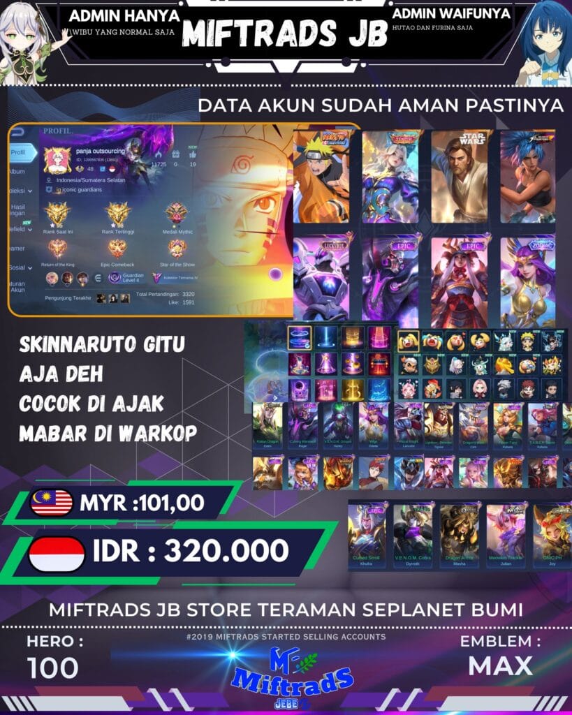 salinan akun mobile legends skin naruto|610k
